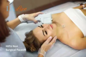 Woman having Hi-Fu to reduce wrinkles Busby.